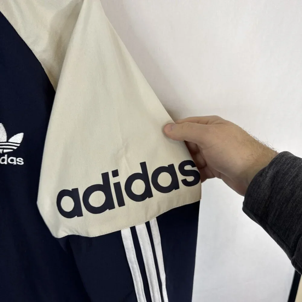 Adidas Originals Full ZipJacket Men XL Navy Trefoil Logo Sleeve Retro Spellout‎